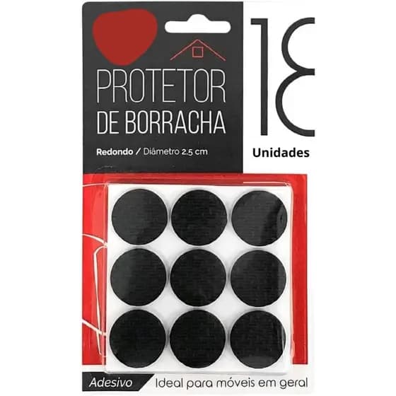 2 Kits Protetor Borracha Redondo 2,5cm 18 Unids Autoadesivo - Total 36 Unidades