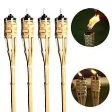 Kit 4 Tochas Bambu Lamparina Iluminação Festa Temática Decoração Jardim Luau 120cm