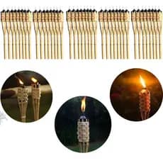 Kit 40 Tochas de Bambu Lamparina Iluminação Festa Temática Decoração Jardim Luau 120cm