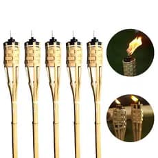 Kit 5 Tochas de Bambu Lamparina Iluminação Festa Temática Decoração Jardim Luau 120cm
