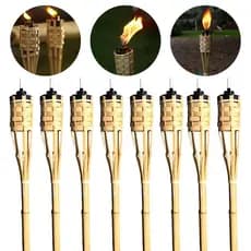 Kit 8 Tochas de Bambu Lamparina Iluminação Festa Temática Decoração Jardim Luau 120cm