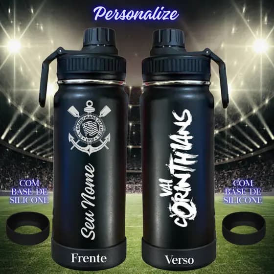 Garrafa Termica Personalizada Com base de Silicone, aço Inox para Academia, Escola, Trabalho 800ml