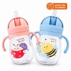 Copo Squeeze infantil Com Alça e Canudo Antivazamento 350ml