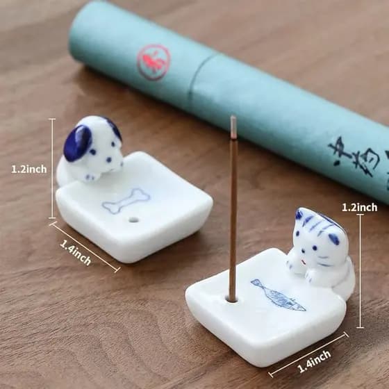 Suporte de Incenso de Porcelana fofo Gatinho e Cachorrinho