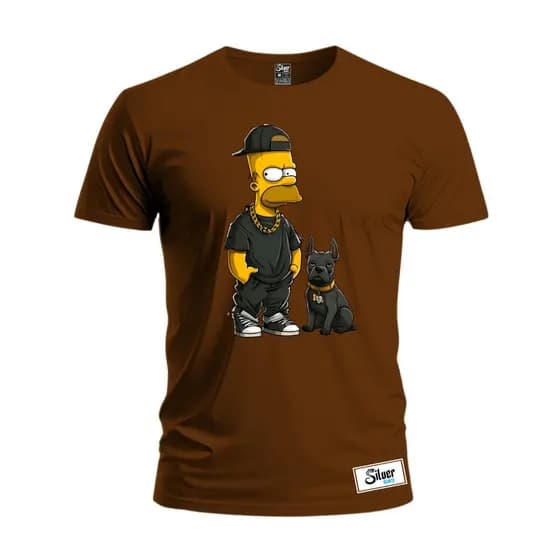 Camiseta Homer Style Com Dog Camisa 100%Algodão Desenho Os Simpsons