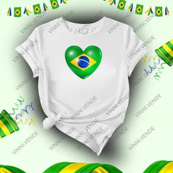 Camiseta Estampa Coração Bandeira Blusa 100% Algodão T-shirt Copa do Mundo Seleção