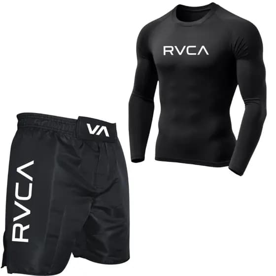KIT BERMUDA E CAMISA MMA MUAY THAY JIU-JITSU UFC NO-GI TREINO LUTA RASH GUARD UV COMPRESSÃO