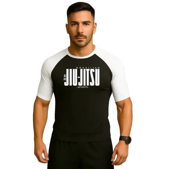 Rash Guard BRANCO MMA JIU JITSU NO-GI Muay Thai Kickboxing Luta Academia - P M G GG