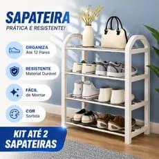 Kit Até 2 Sapateiras Brancas Organizador de Sapatos Multiuso 4 Andares Resistente Fácil Montagem
