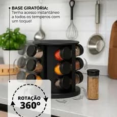 Porta Tempero Condimentos Giratório 360 9 ou 12 Potes Vidro Reforçado Cozinha e Área Gourmet