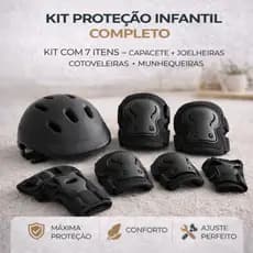 Kit Proteção Infantil 7 Peças Capacete Joelheira Cotoveleira Munhequeira Skate Bike Patins