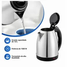 Chaleira Elétrica Inox 110v e 220v 1,8L  1500 W Com Base em 360 Rápida Fervura e Desligamento Automático