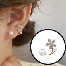 BRINCO FLOR PÉROLA STRASS COREANO PÉTALA DE OURO ZIRCONIA COREANO
