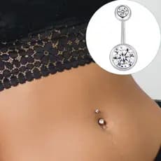 Piercing Umbigo Titânio 2 Zircônias Cristal 316l antialérgico