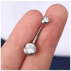 Piercing De Umbigo Com 2 Pedras Titanio Pequeno Zircônia Banana Floating