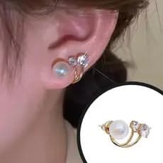 Brinco de Pérola e Strass Coreano, Design Exclusivo 2 Em 1, Da Moda Para Mulheres , Joias Elegantes