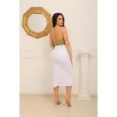 Saia Midi Lápis Chapado Branco
