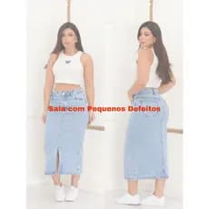 Saia Midi Lápis Jeans Com Pequenos Defeitos Avarias Com Lycra