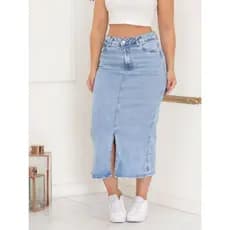 Saia Jeans Com Fenda Moda Evangélica Com Lycra
