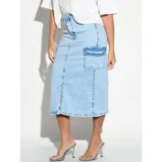 Saia Lapis Midi Com Bolso Cargo Com Fenda Na Frente Moda Evangelica Modesta Casual