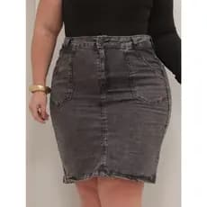 Saia Jeans No Joelho Secretária Moda Evangélica Com Lycra Modesta