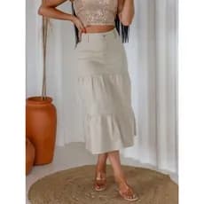 Saia Midi Jeans Com Lycra Peplum Babados 3 Marias Moda Evangélica
