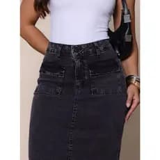 Saia Midi Com Bolso Frontal Com Lycra Moda Evangélica Modesta