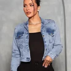 Jaqueta Jeans Feminina Com Lycra Denim Manga Longa Inverno Casaco