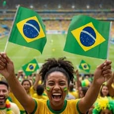 Bandeirinha de mão do Brasil em Tecido com Haste 30cm Copa