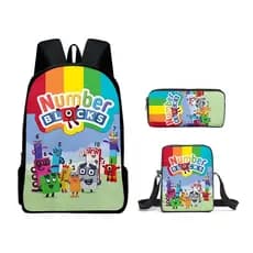 Transfronteiriço Numberblocks Digital Block Mochila Estudante Saco de Estudo Saco de Caneta de Ombro Conjunto de Três Pe