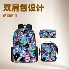 Mochila escolar estampada Dendys World, nova mochila casual para estudantes, conjunto de três peças, mochila de viagem l