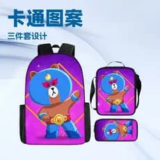 Mochila escolar Brawl Stars para estudantes, mochila de desenho animado de grande capacidade, lancheira e estojo, conjun