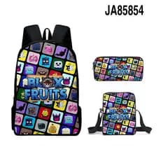 Novo produto 3D: conjunto de três peças ROBLOX game blox fruits, incluindo mochila, bolsa de ombro e estojo.
