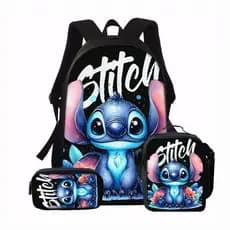 Nova mochila fofa do Stitch com lancheira, conjunto de três peças em estoque para entrega no mesmo dia, mochila escolar