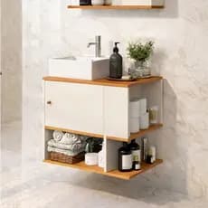 Gabinete Armário para Banheiro Lavabo Moderno com 1 Porta Nicho Lateral e Prateleira Luxo