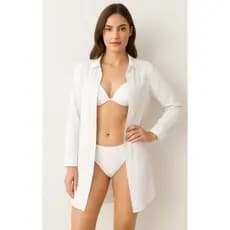 Saida De Praia Kimono Chemise Camisão Com Manga Longa Tecido Crepe Premium Leve Seca Rapido Sem Botão