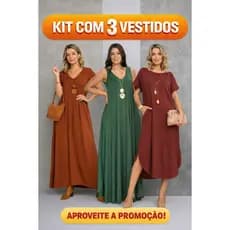 Vestidos Femininos Longo e Midi | Tamanho 44/48 | Kit com 2 ou Kit com 3 | Promoção Imperdível