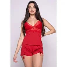 Pijama Baby doll Com Renda e Laço Romantique Sensual Pijama Noite 050