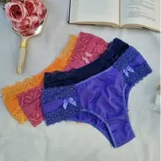 kit 3 Calcinha Básica de Poliamida Lacinho e Renda Conforto