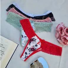 kit c/ 3 Tanga Conforto Calcinha Fio Com Renda Estampada