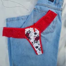 Tanga Conforto Calcinha Fio Com Renda Estampada