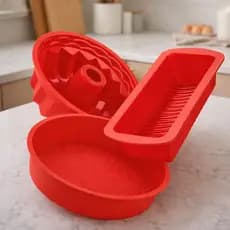 Kit 3 Forma e Espátula Talher Silicone Air Fryer Freezer Microondas Assadeira Pudim Bolo Pão Doces