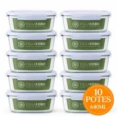 Conjunto 10 Potes Vidro Hermético Marmita Mantimentos 640ml Pote de Vidro com Tampa Forno e Freezer