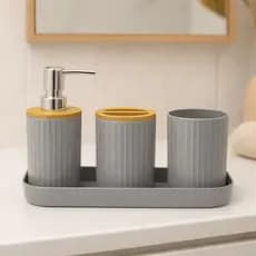 Kit Banheiro Lavabo com Bandeja Porta Sabonete Liquido Dispenser Porta Escova Dente para Decoração