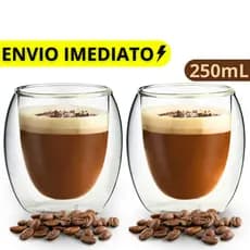 Kit 2 Copo 250mL Xicara Parede Dupla Vidro Duplo Café Shot Dose Moderno Café Copinho Gourmet