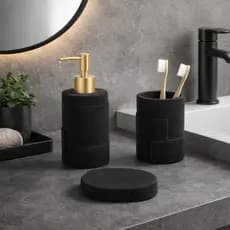 Kit Banheiro 3 Peças Preto Fosco Dolomita Conjunto Dispenser 400ml Porta Escova Saboneteira Lavabo