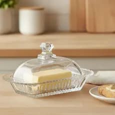 Manteigueira de Vidro Cristal Com tampa Francesa Porta Manteiga e Margarina para Mesa e Cozinha