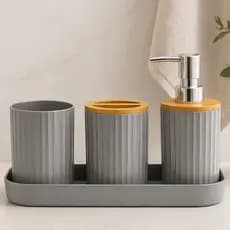Kit Banheiro 3 Peças Porta Escova Dispenser Sabonete Líquido Bandeja Organizador Decorativa