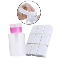 Kit Com 2- 1 Porta Acetona Removedor Pump  + 1 Pacote Com 1000 Algodões  Prensado Para Unhas