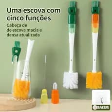 5 em 1 Escova Multifuncional para Garrafas - Kit de 5 Unidades | Com Escova de Bico e Detalhes para
